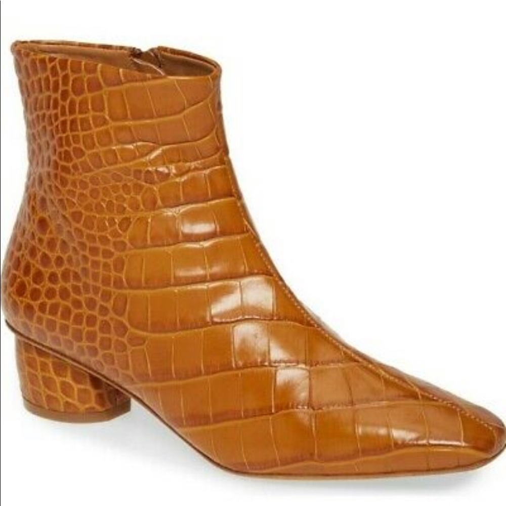 LOQ Matea Womens Croc Embossed Leather Ankle Boots